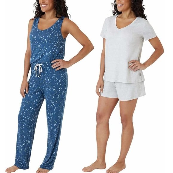 NWT Eddie Bauer Women's 4 Piece Pajama Sleep Set Gray Blue Size XL $60 EE353 - Picture 2 of 4